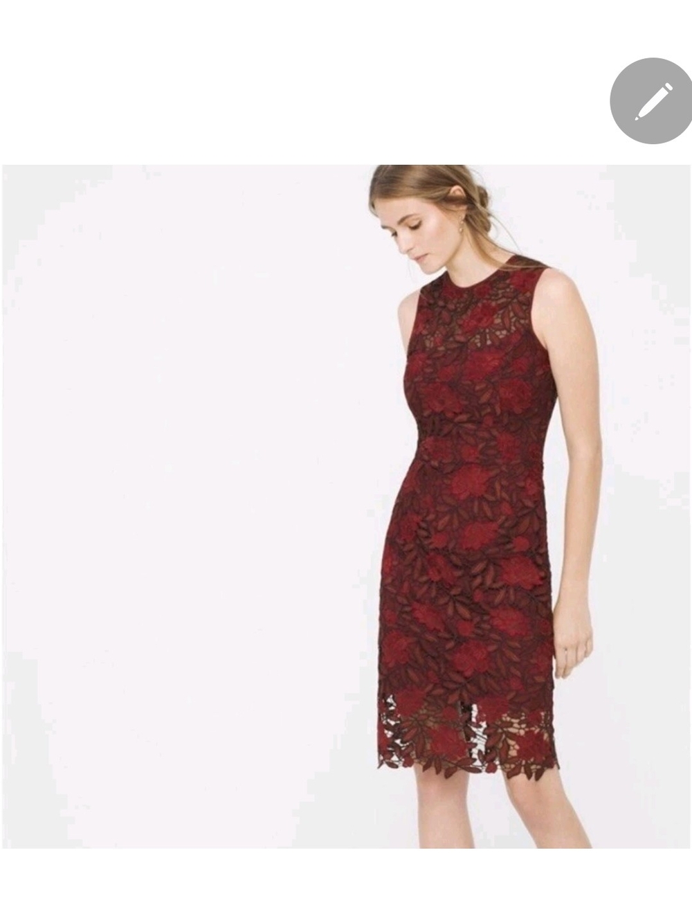 White House Black Market Burgundy Floral Lace Midi Dress